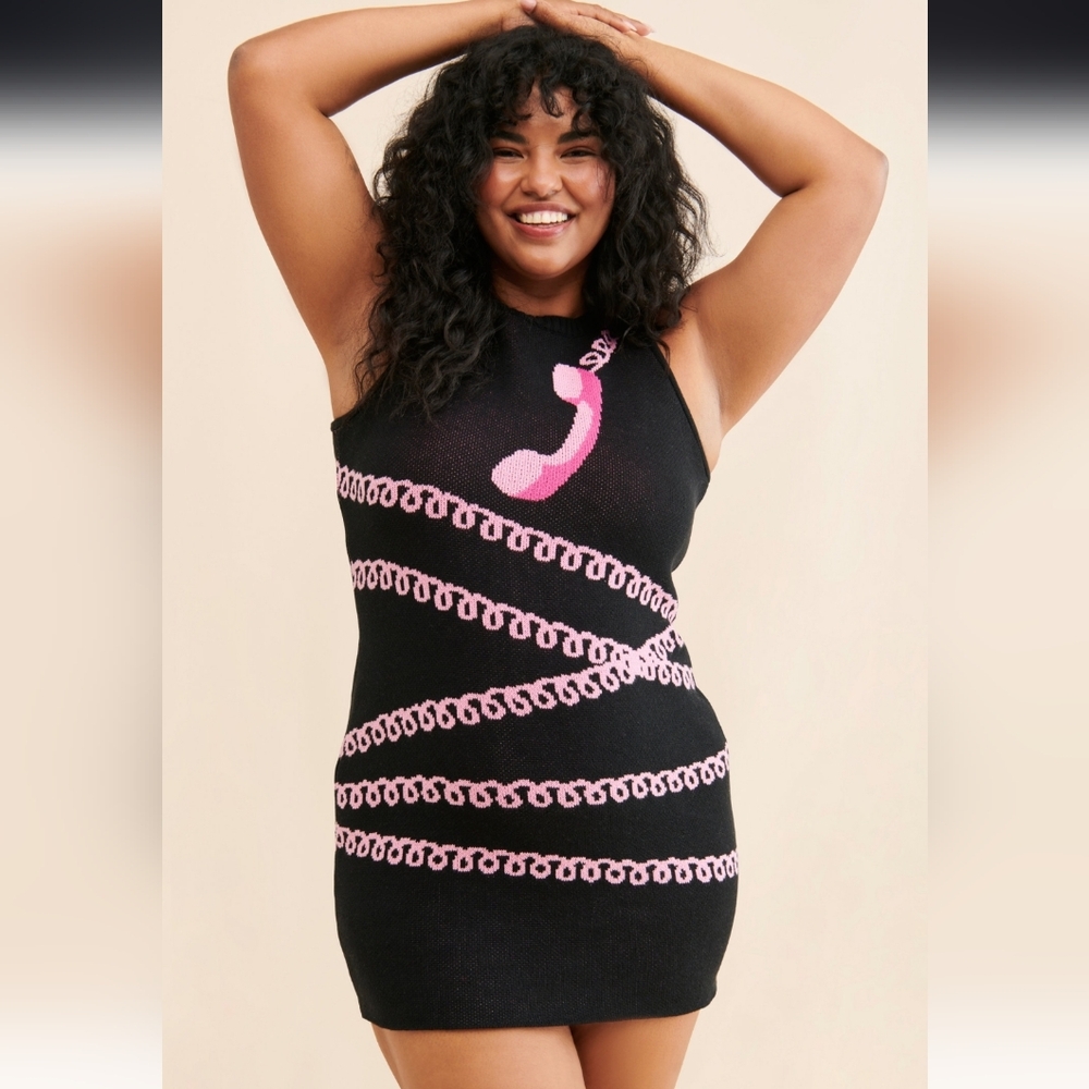 Rachel Antonoff Black and Pink Maddy Knit Phone Dress